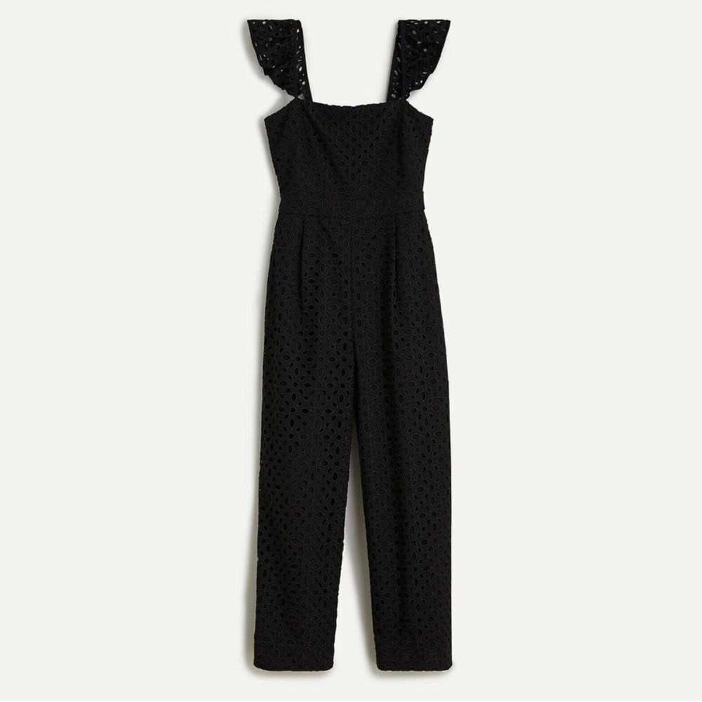 J. Crew White Ruffle Eyelet Jumpsuit Wide Leg AP155 Size 6